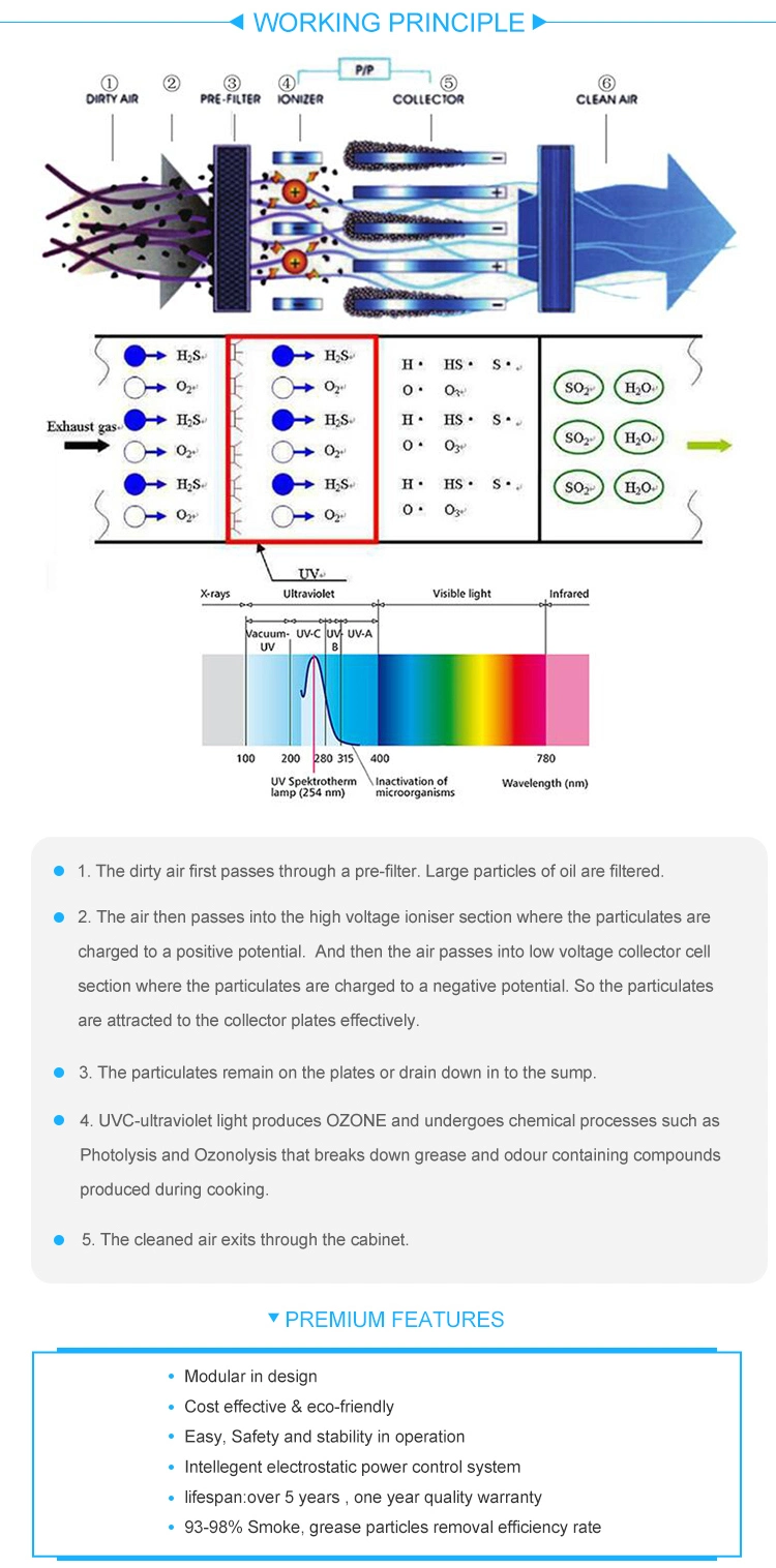 95% Fume Removal Rate Cooking Oil Fume Purifier with Esp